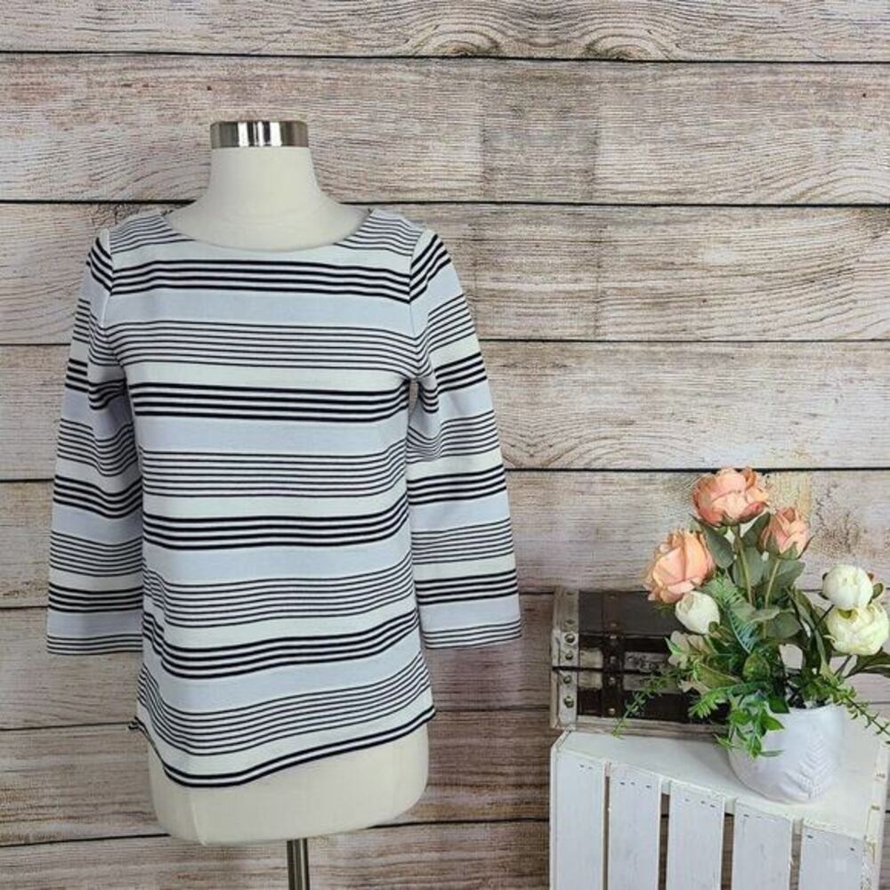 Madewell Women’s White and Navy Striped Ponte Sweater Size Small